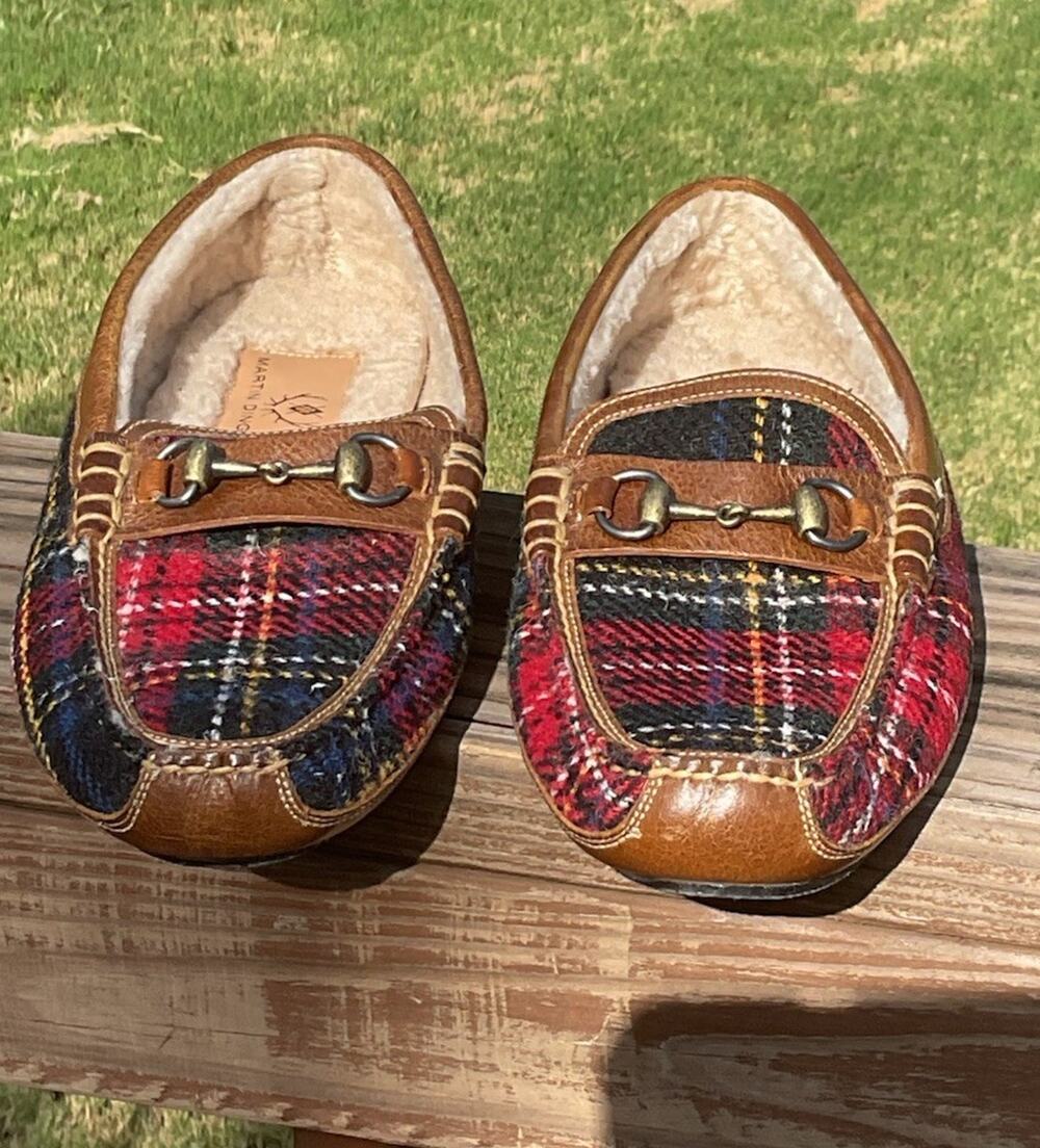 MARTIN DINGMAN Harris Tweed Shearling Driving Slippers Mens 11 M Cozy Country